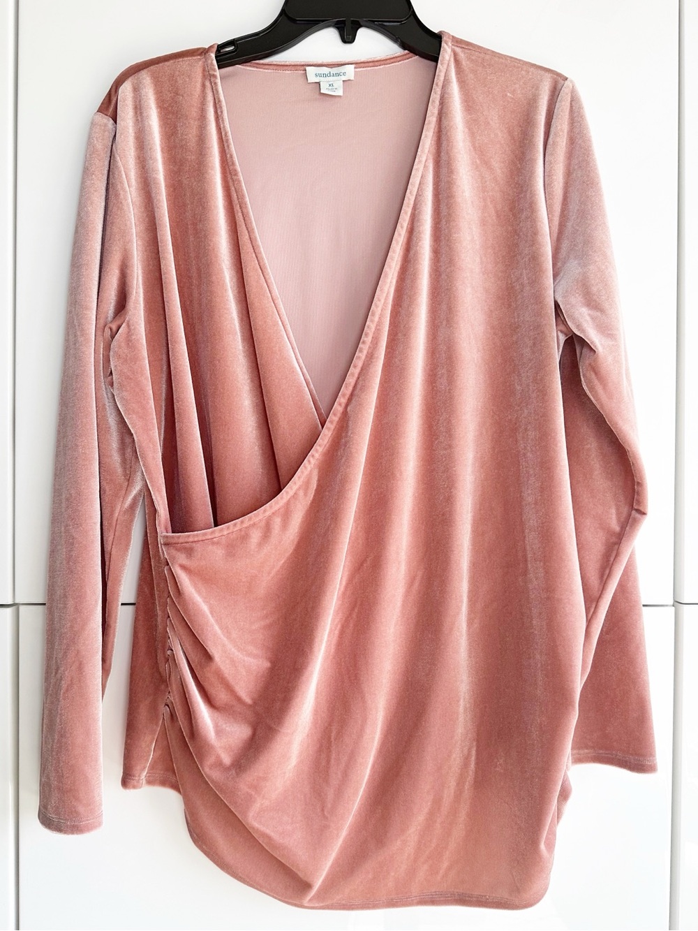 Sundance Velvet Wrap Top Size XL Pink Long Sleeve Ballet Blush